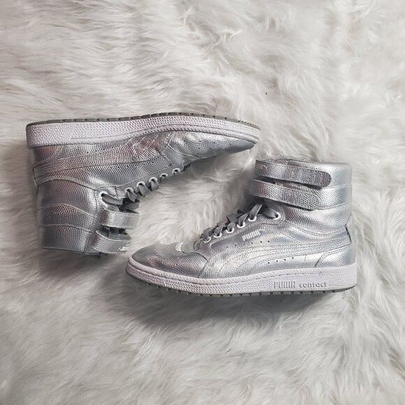 Puma Shoes - PUMA Sky II High Holographic Jr Youth Girls Shoes Silver Leather Sneaker